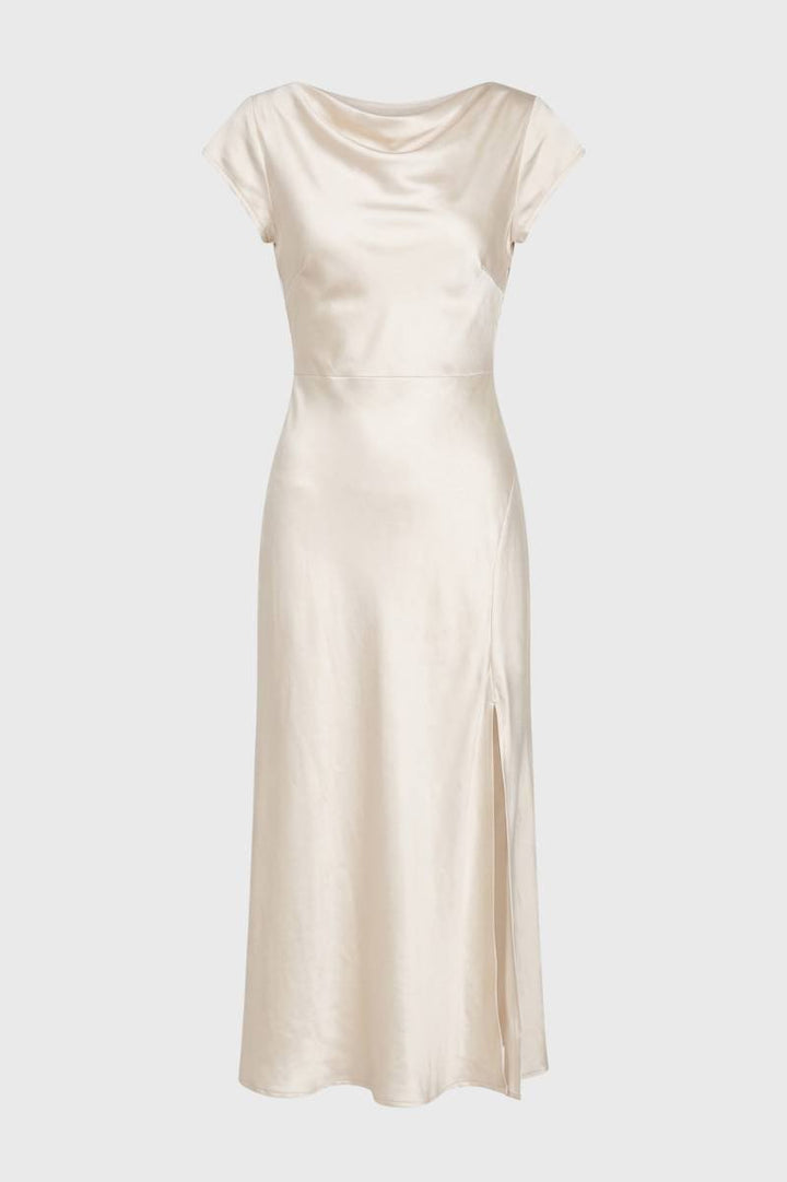 Midi Dress Women - Cowl Neck Side Slit | Elegant — Champagne