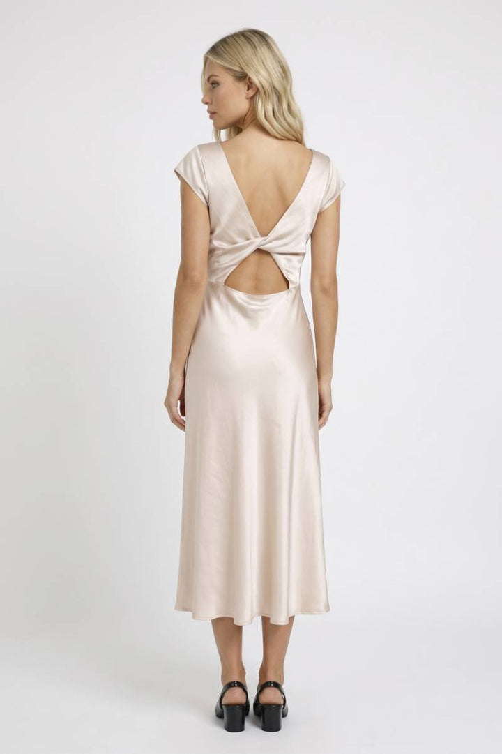 Midi Dress Women - Cowl Neck Side Slit | Elegant — Champagne