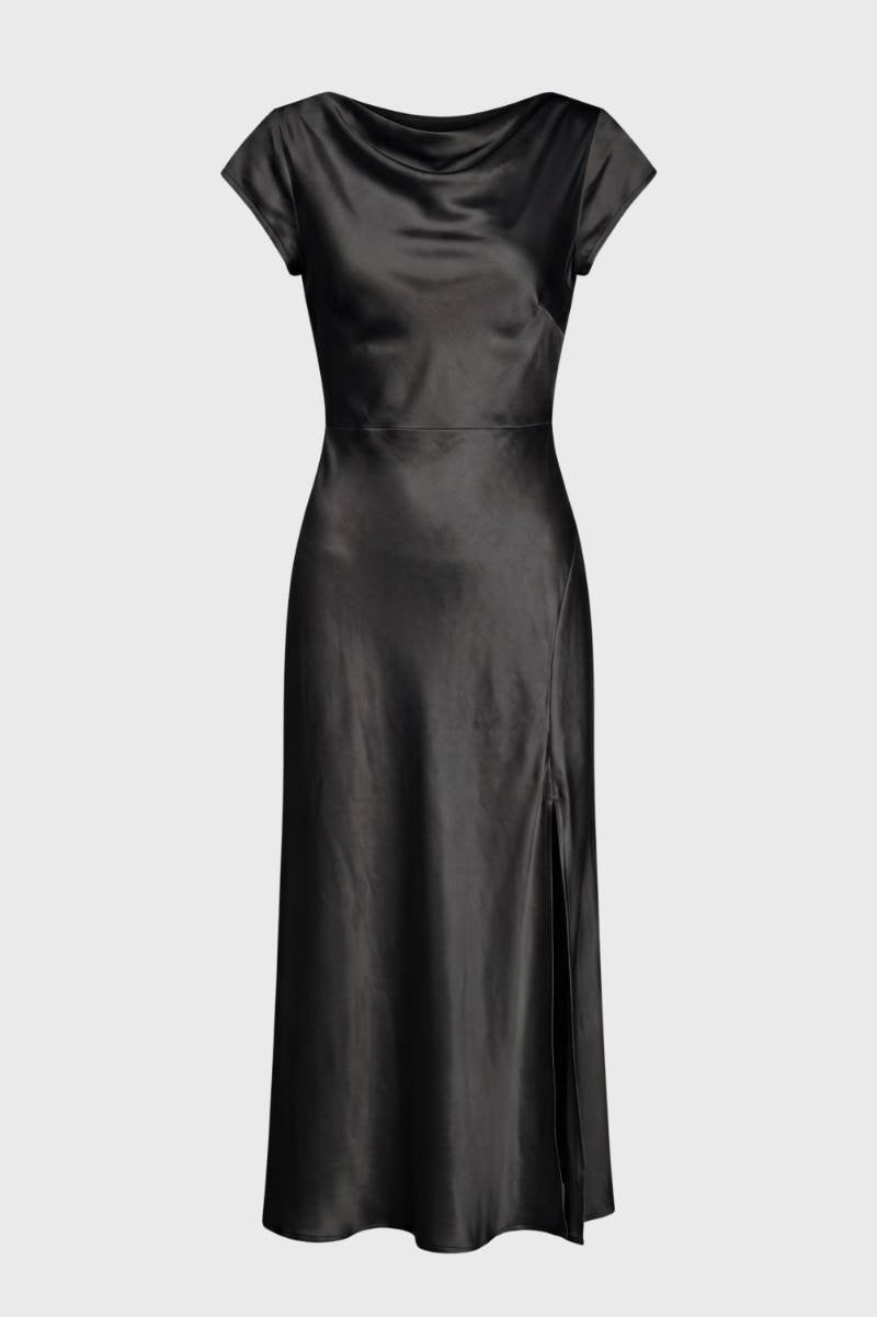 Midi Dress Women - Cowl Neck Side Slit | Elegant — Black