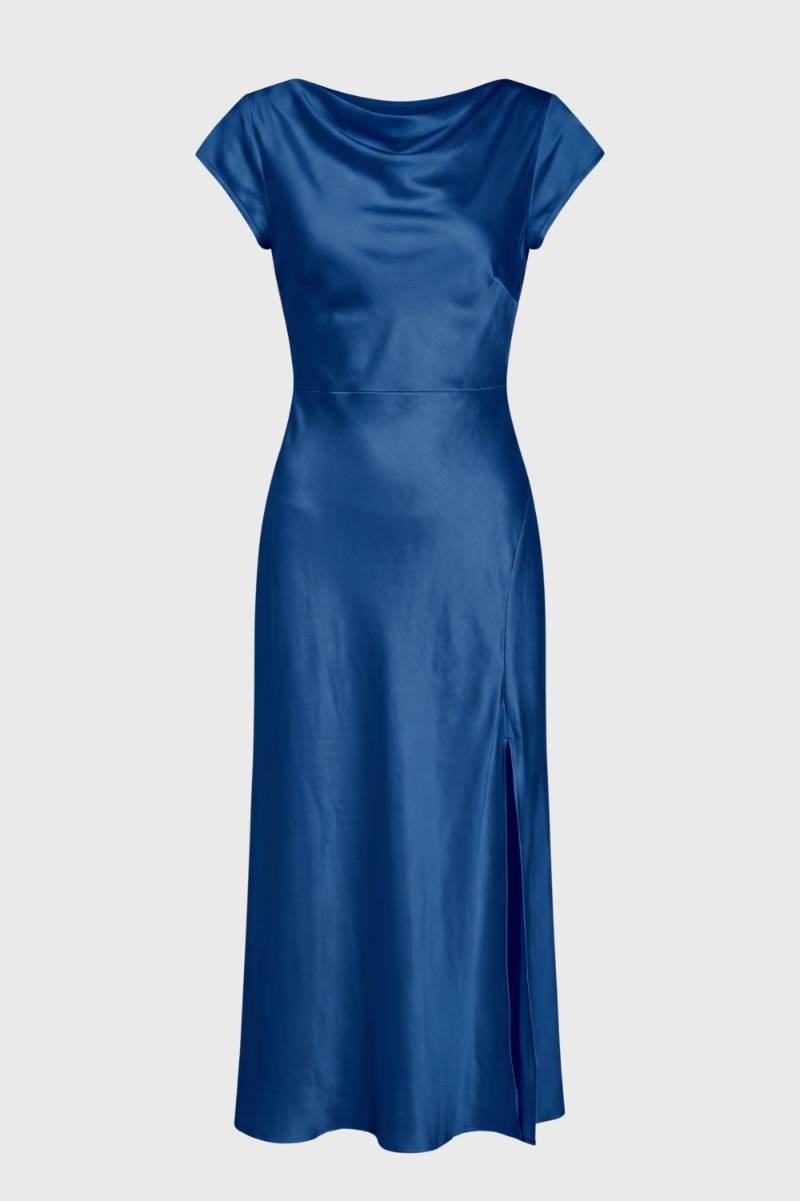 Midi Dress Women - Cowl Neck Side Slit | Elegant — Blue