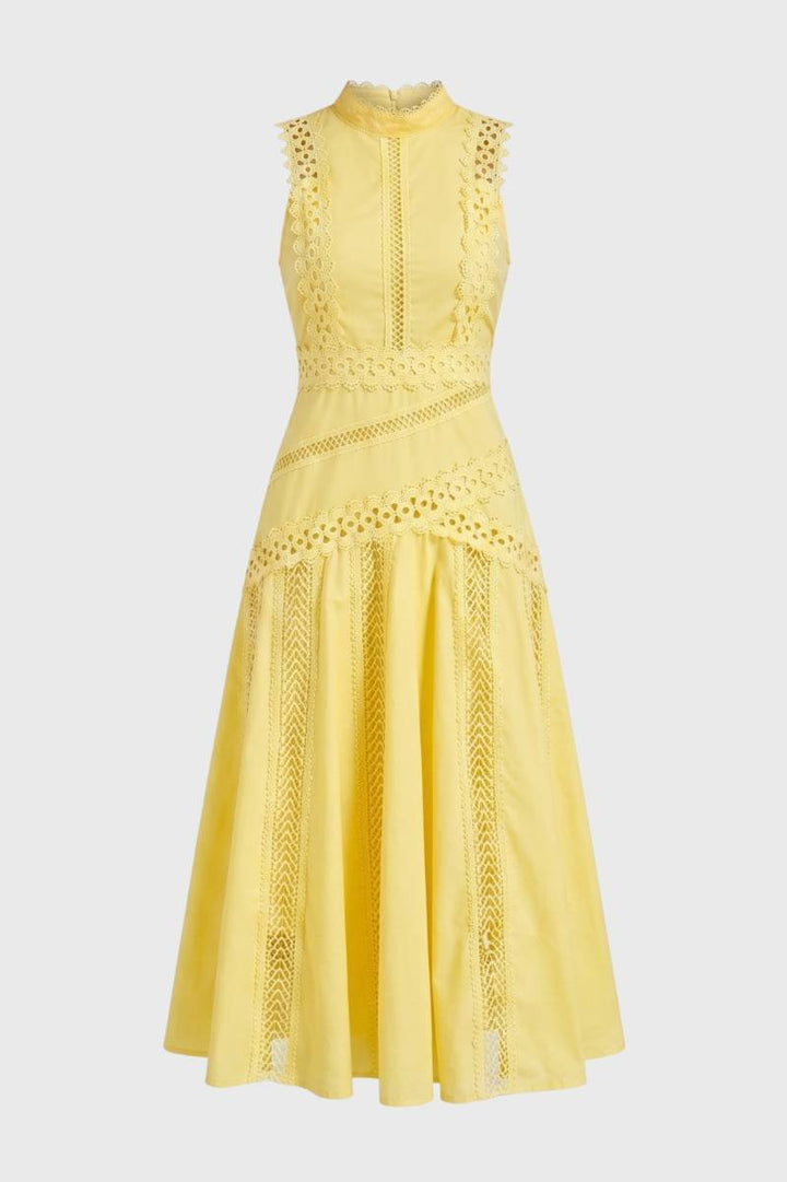 Midi Dress Women - Detail High Neck Sleeveless | Elegant — Yellow