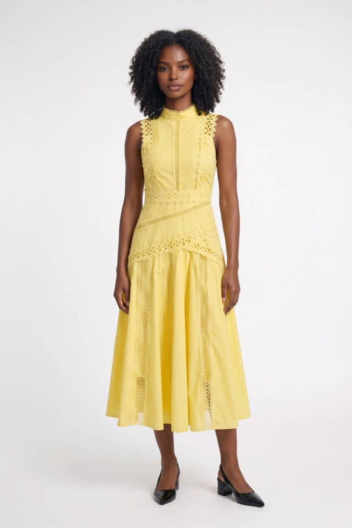 Midi Dress Women - Detail High Neck Sleeveless | Elegant — Yellow