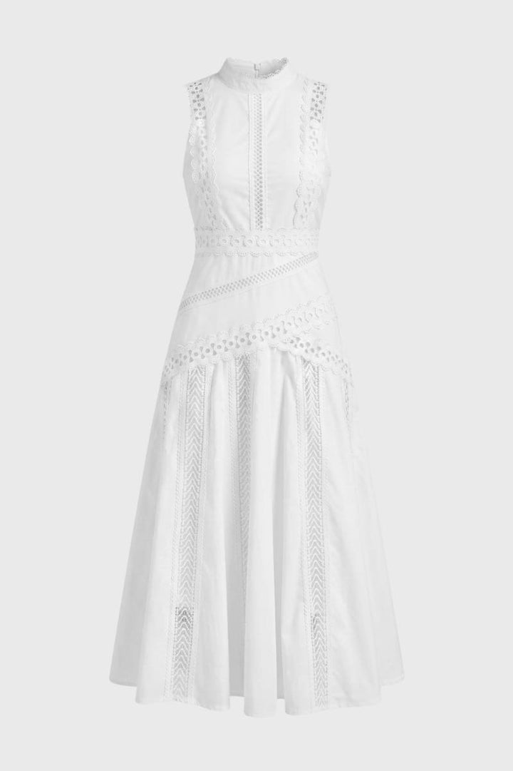 Midi Dress Women - Detail High Neck Sleeveless | Elegant — White