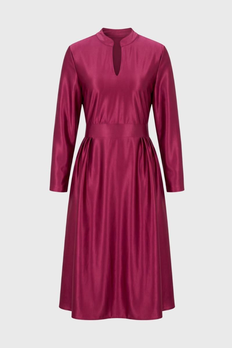 Midi Dress Women - Long Sleeve V-Neck with Gathered Waist | Elegant — Wine