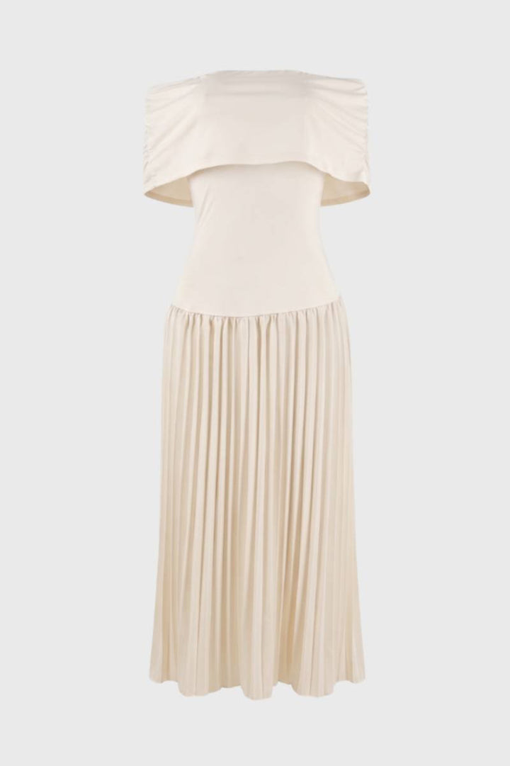 Midi Dress Women - Off Shoulder Pleated Skirt | Elegant — Cream