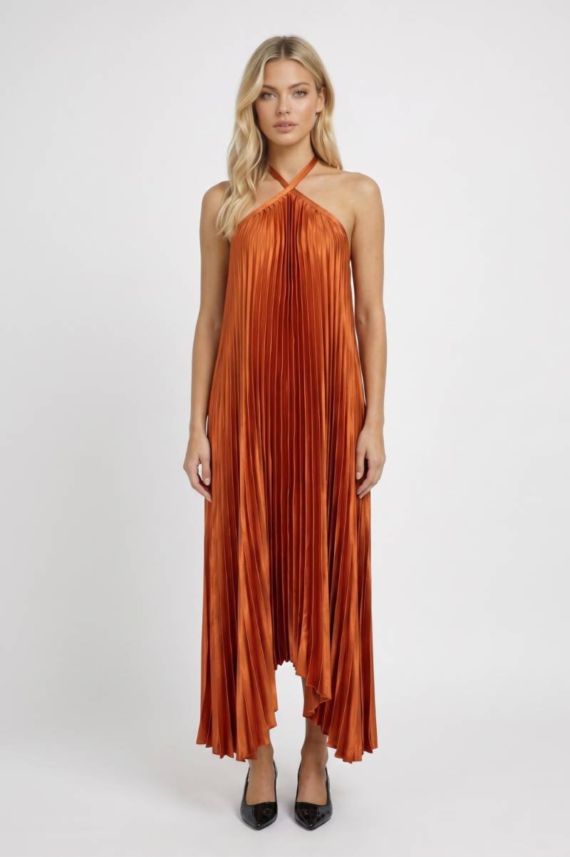 Midi Dress Women - Pleated Halter Neck | Flowing