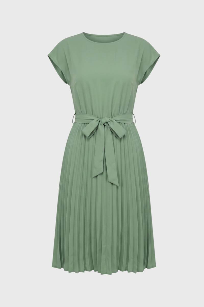 Midi Dress Women - Pleated Skirt with Tie Belt | Elegant — Sage