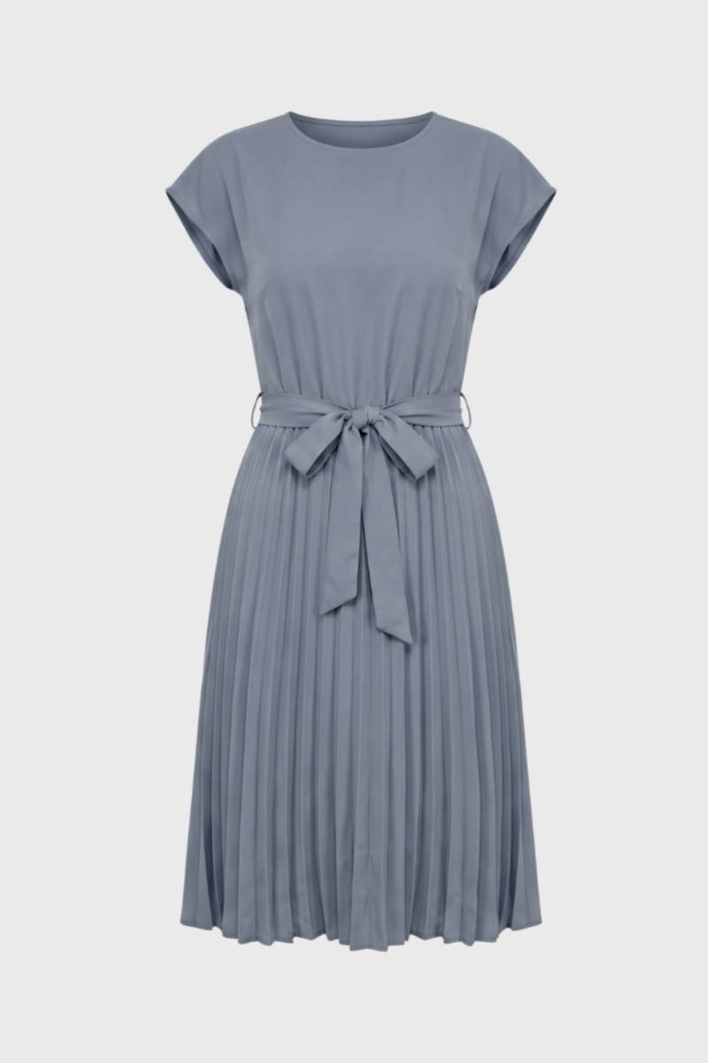 Midi Dress Women - Pleated Skirt with Tie Belt | Elegant — Light Blue