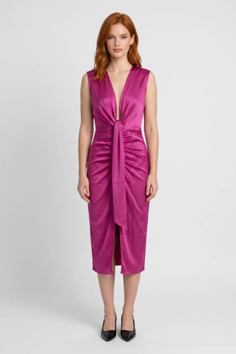Midi Dress Women - Plunge V-Neck Knotted Front | Elegant — Pink