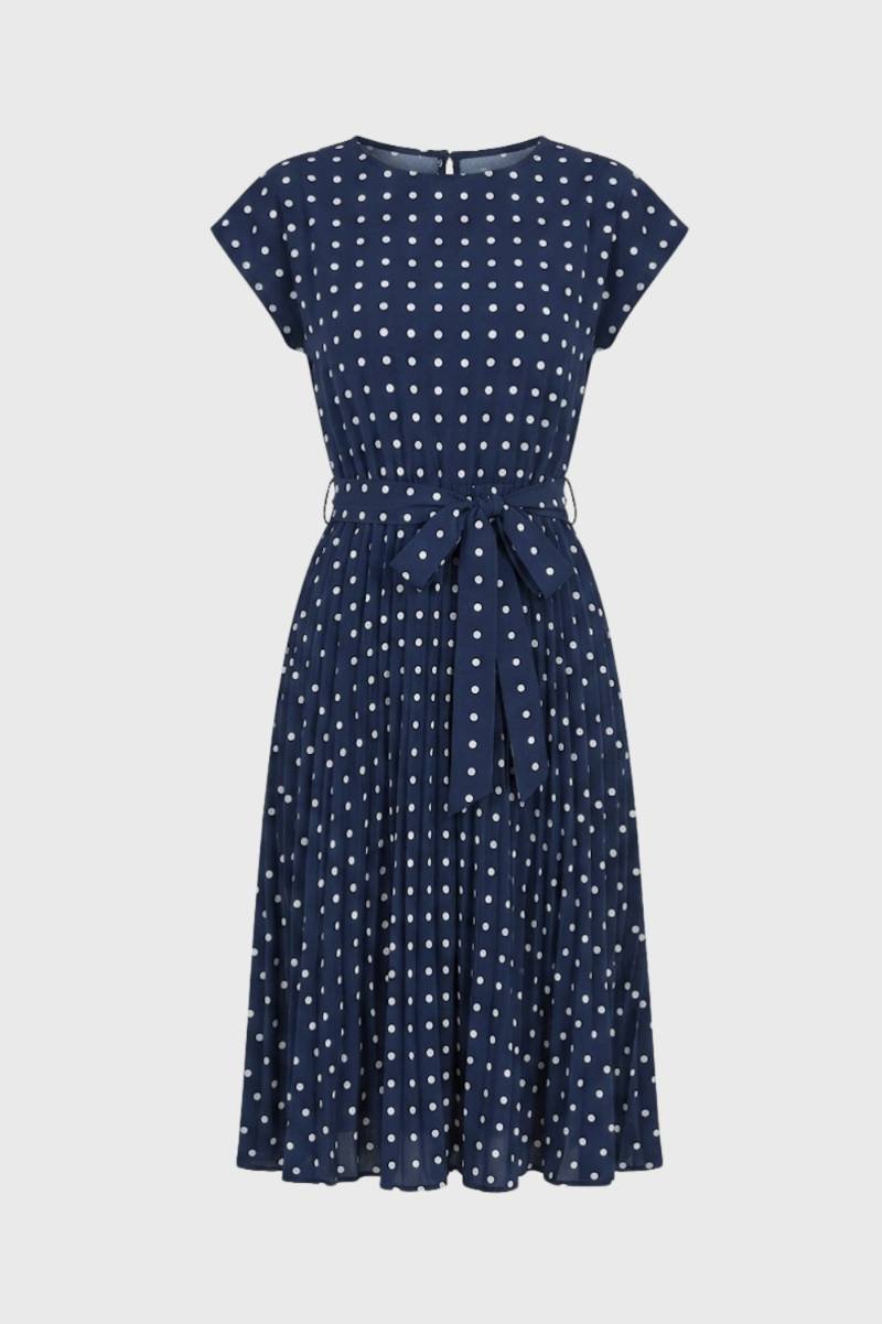 Midi Dress Women - Polka Dot Cap Sleeve with Belt | Vintage — Polka dot Navy