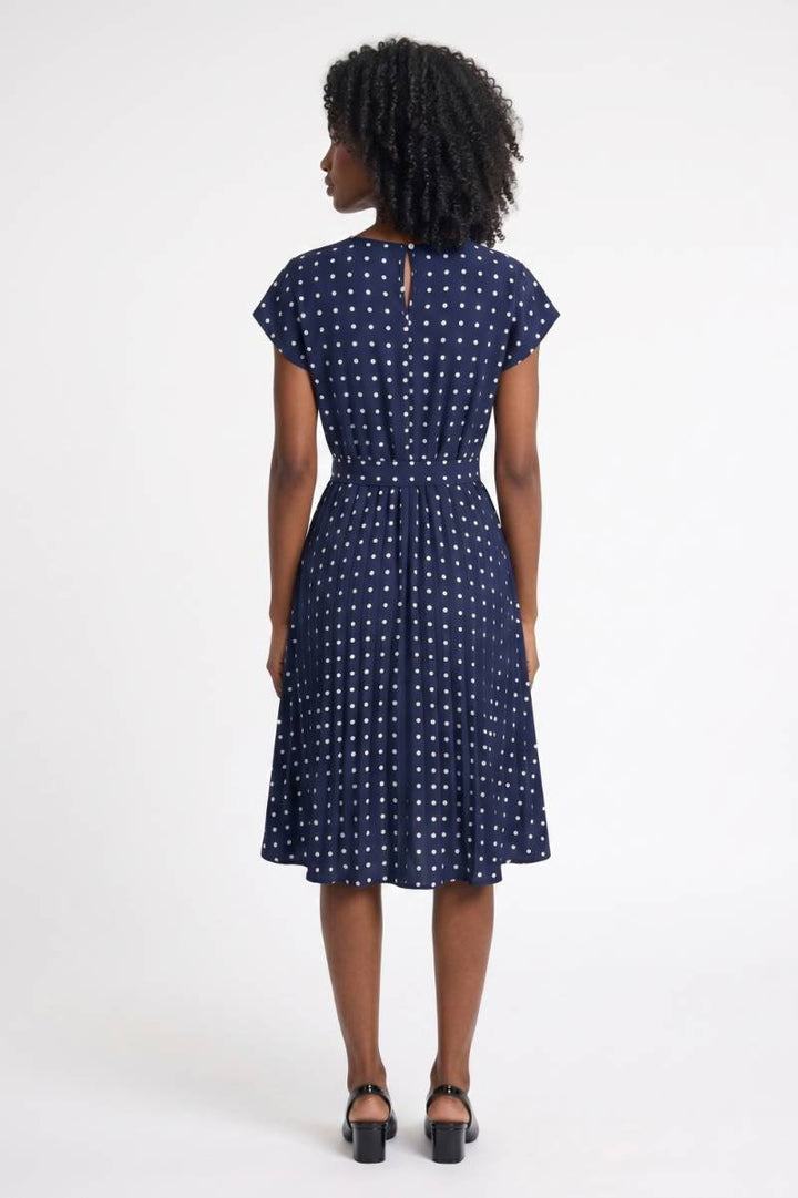 Midi Dress Women - Polka Dot Cap Sleeve with Belt | Vintage — Polka dot Navy
