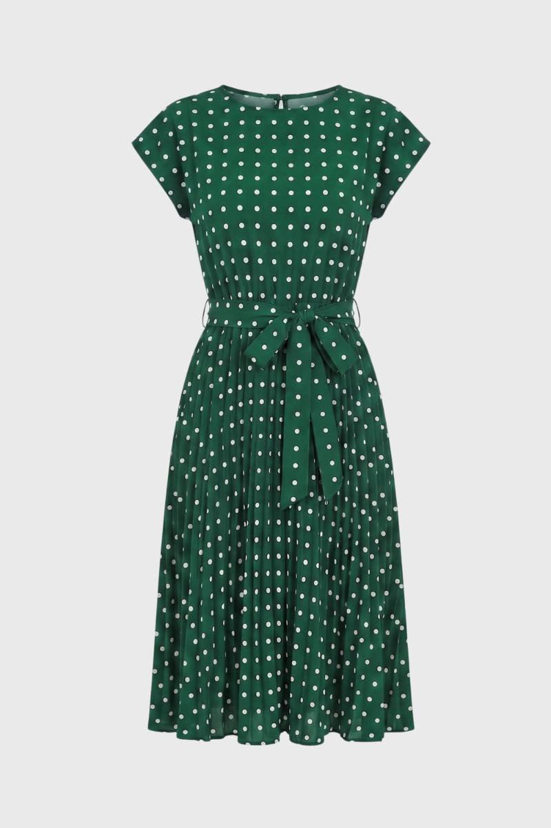 Midi Dress Women - Polka Dot Cap Sleeve with Belt | Vintage — Polka dot Green