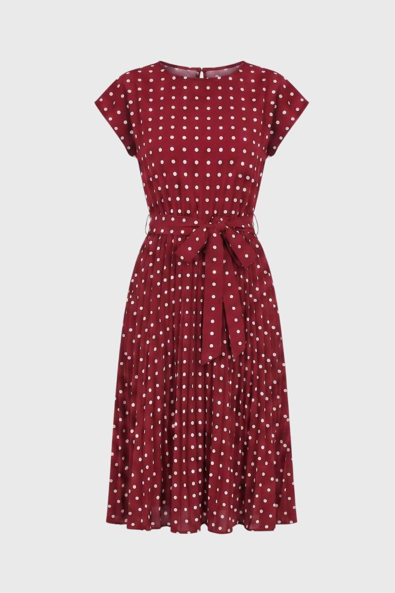 Midi Dress Women - Polka Dot Cap Sleeve with Belt | Vintage — Polka dot Wine