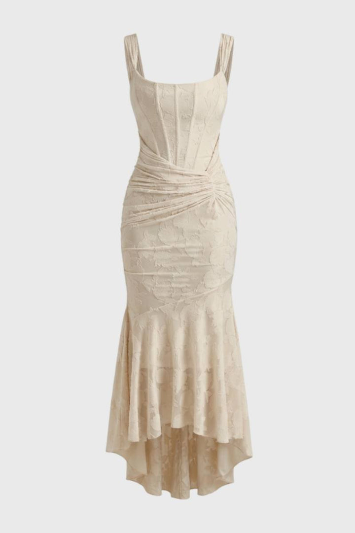 Midi Dress Women - Ruched Mermaid with High-Low Hem | Elegant - Champagne