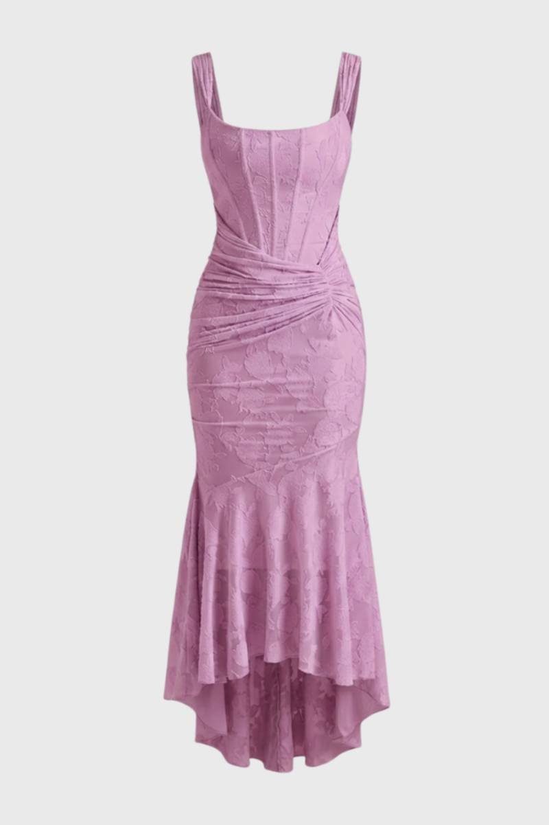 Midi Dress Women - Ruched Mermaid with High-Low Hem | Elegant - Dusty Rose