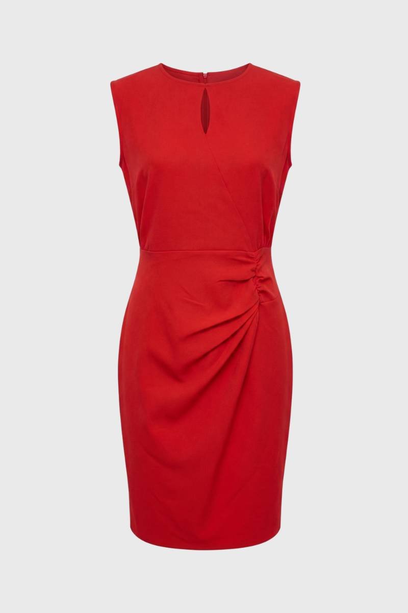 Midi Dress Women - Sleeveless Keyhole Neck Drape Detail | Elegant — Red