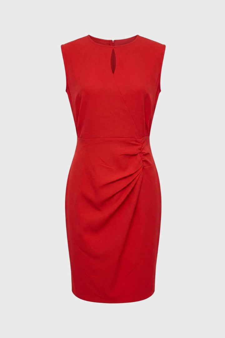 Midi Dress Women - Sleeveless Keyhole Neck Drape Detail | Elegant — Red