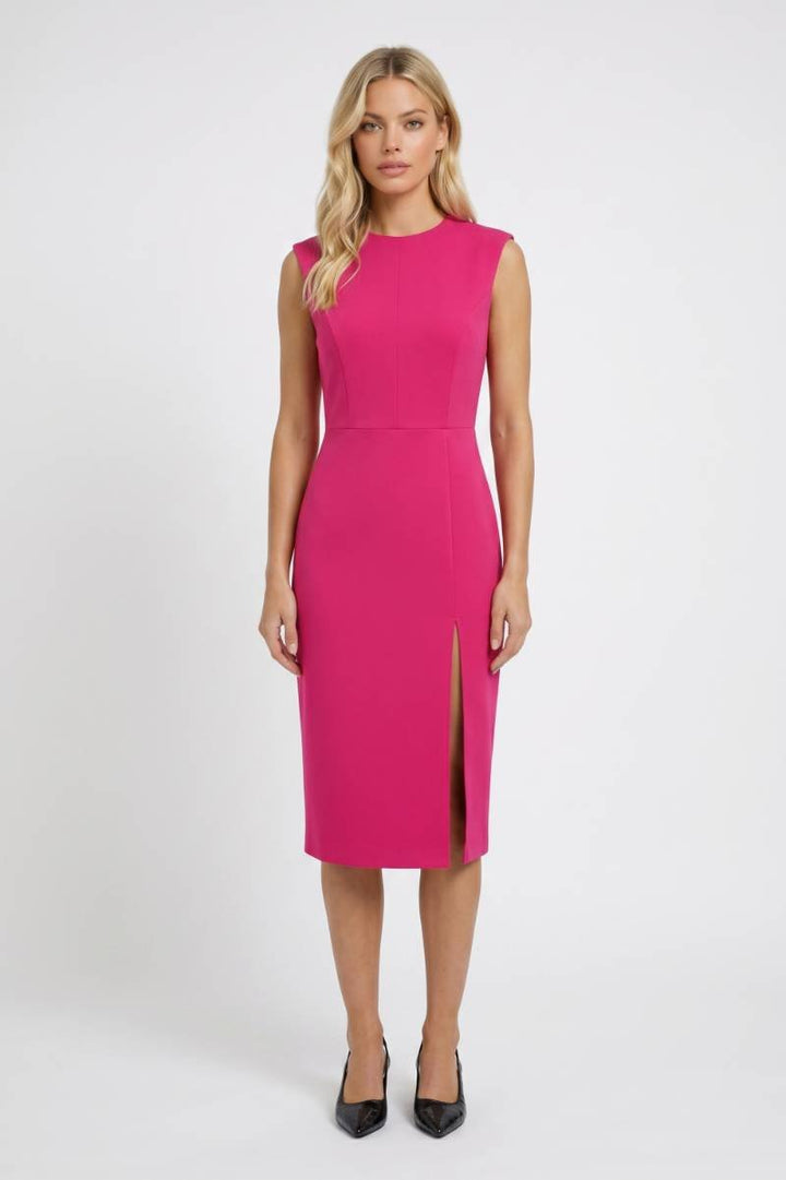 Midi Dress Women - Sleeveless Side Slit | Professional Chic — Pink