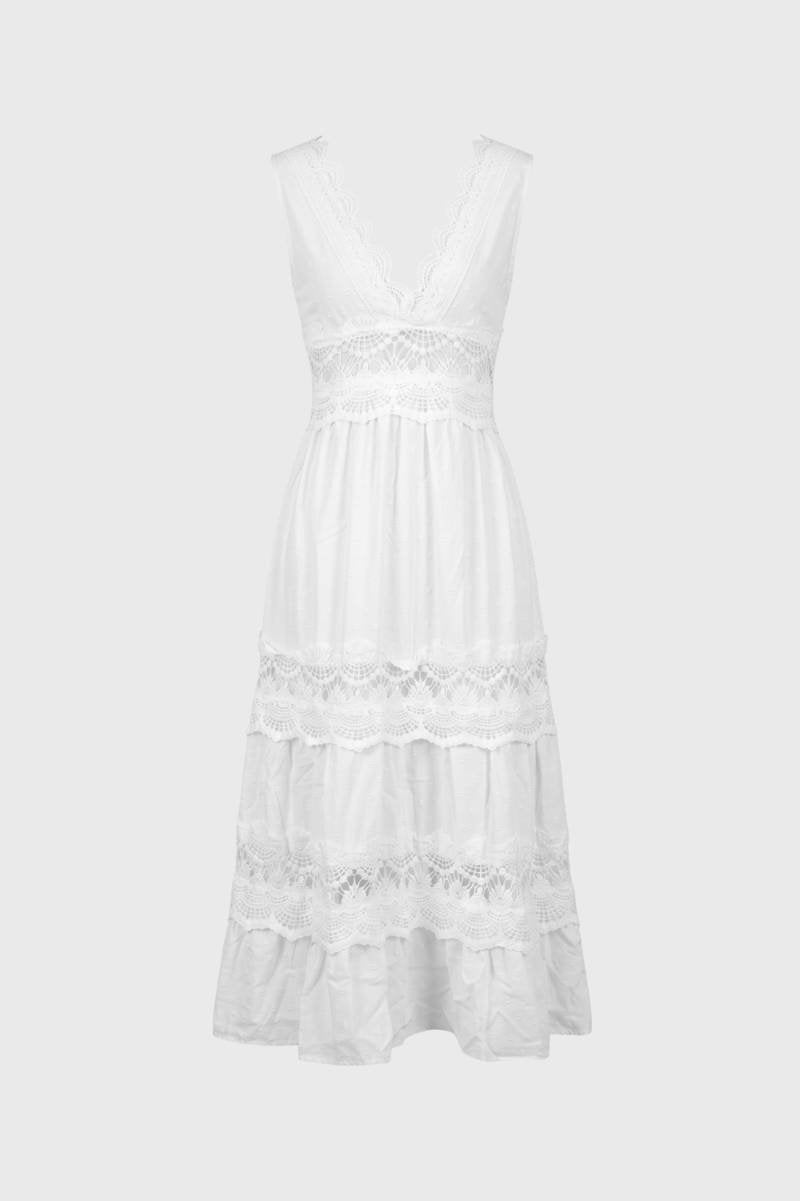 Midi Dress Women - Sleeveless Trim Tiered | Elegant — White