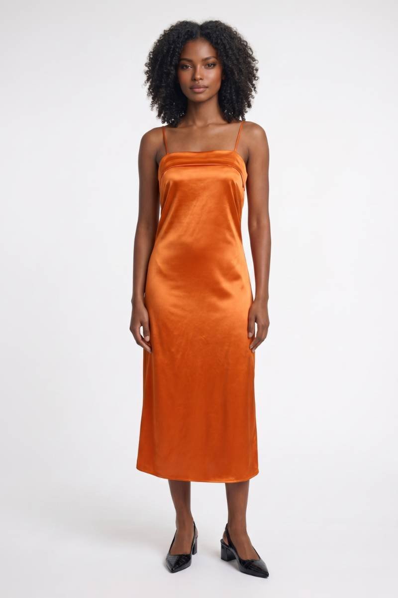 Midi Dress Women - Slip Strappy with Open Back Detail | Chic — Orange