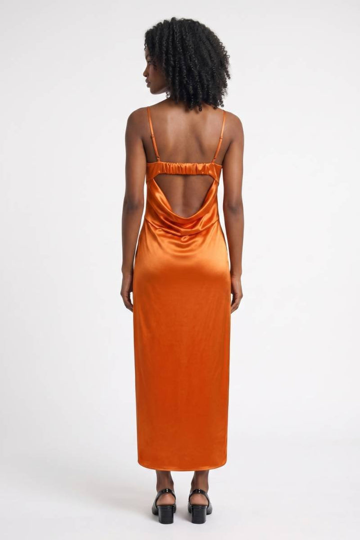 Midi Dress Women - Slip Strappy with Open Back Detail | Chic — Orange