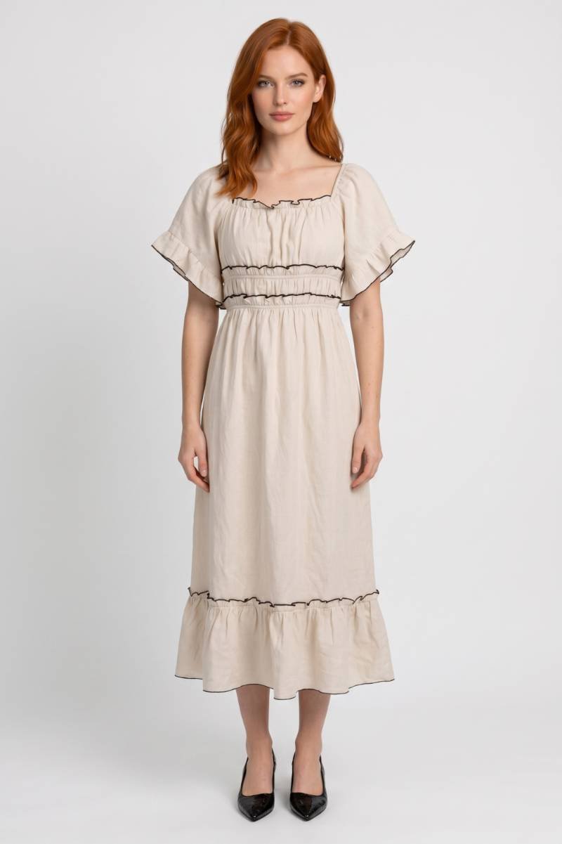 Midi Dress Women - Square Neck Ruffle Detail | Elegant