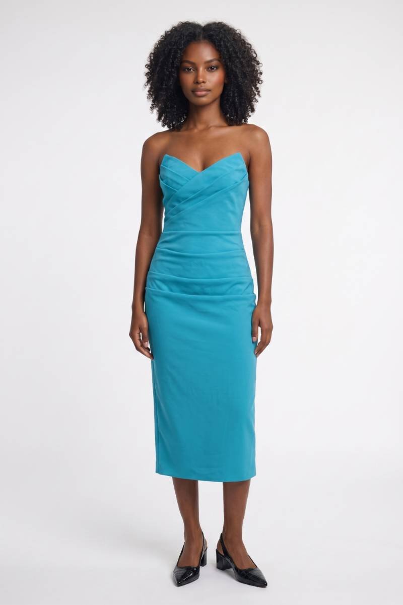 Midi Dress Women - Strapless Sweetheart with Ruched Detail | Elegant