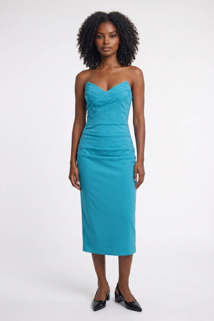 Midi Dress Women - Strapless Sweetheart with Ruched Detail | Elegant