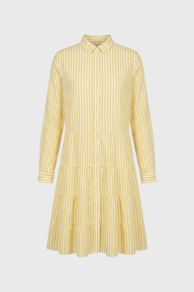 Midi Dress Women - Striped Collar Button Front | Tiered Casual — Striped Yellow