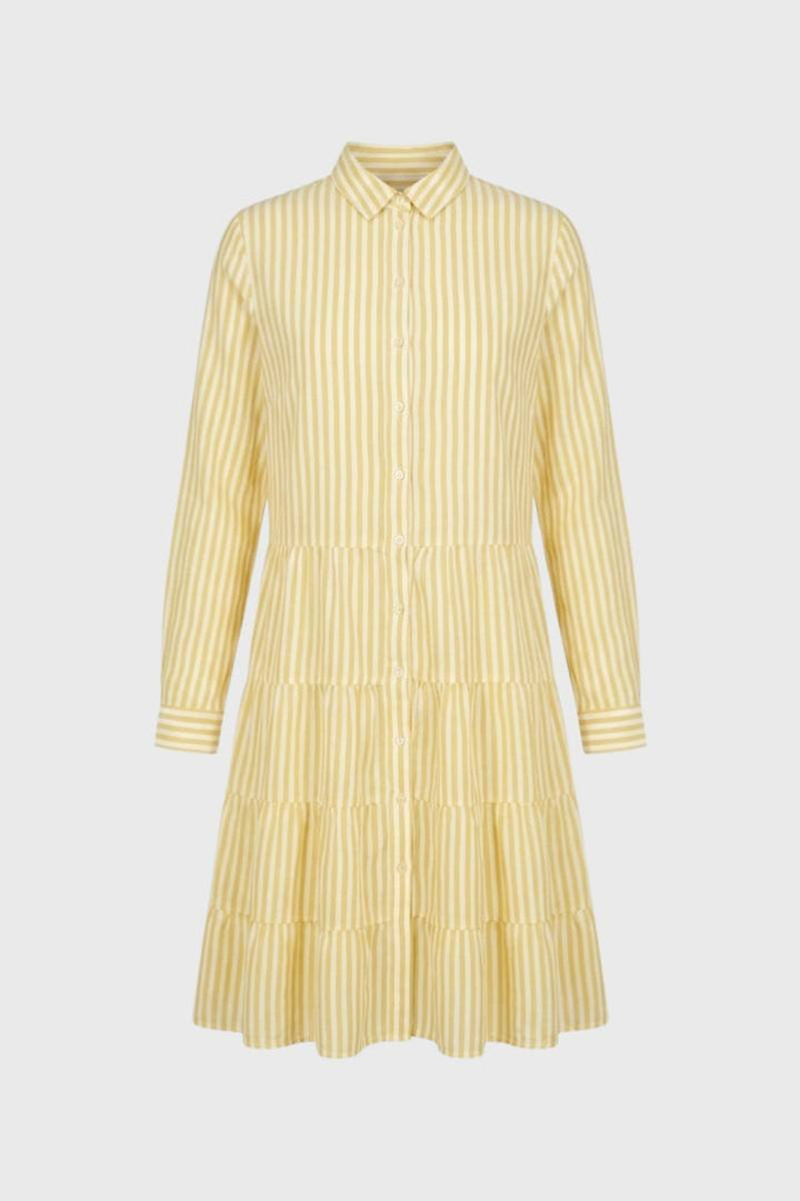 Midi Dress Women - Striped Collar Button Front | Tiered Casual — Striped Yellow