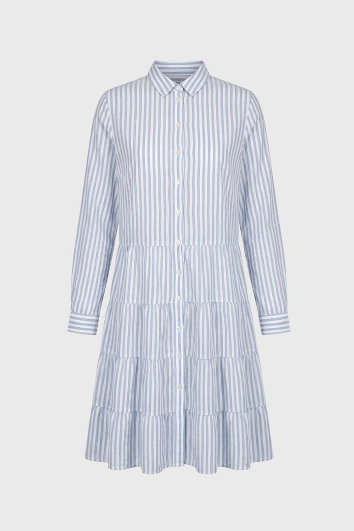 Midi Dress Women - Striped Collar Button Front | Tiered Casual — Striped Light Blue