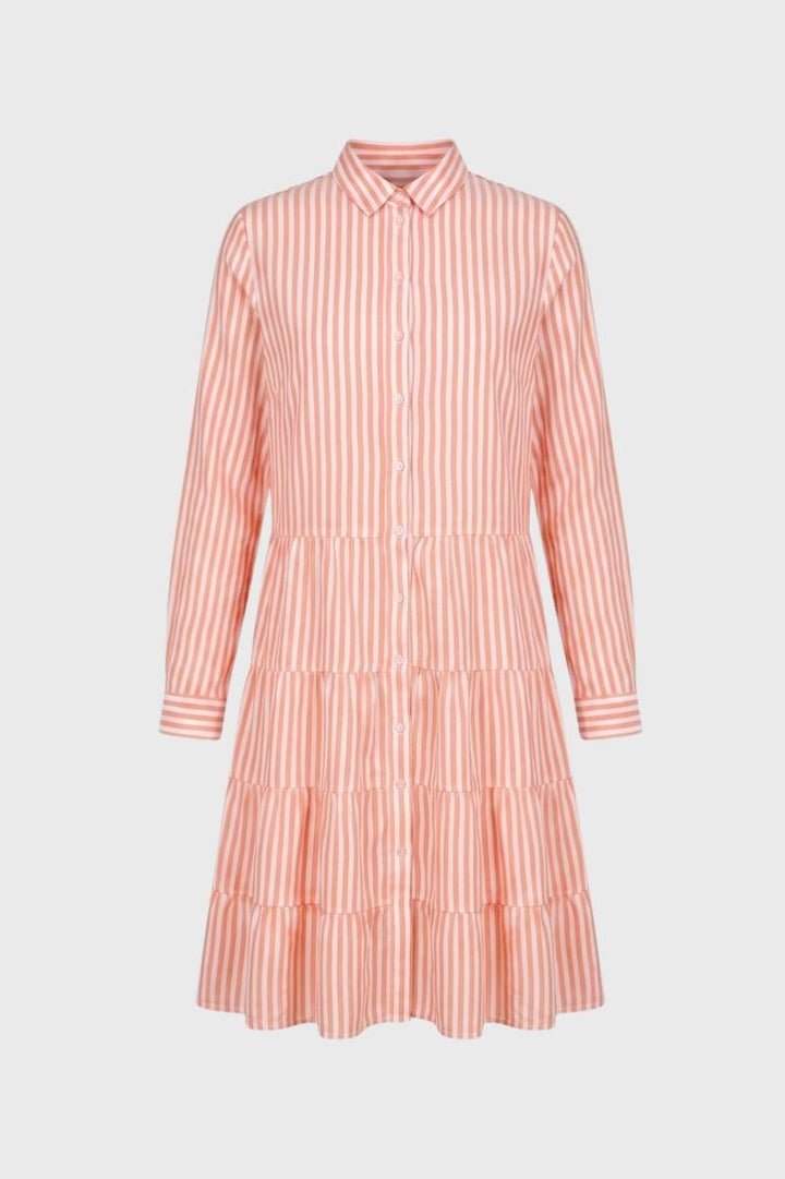 Midi Dress Women - Striped Collar Button Front | Tiered Casual — Striped Pink