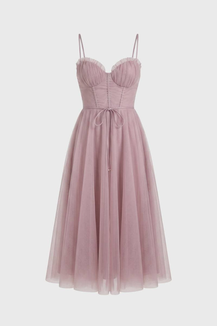 Midi Dress Women - Sweetheart Bustier Tie Waist | Elegant — Dusty Rose