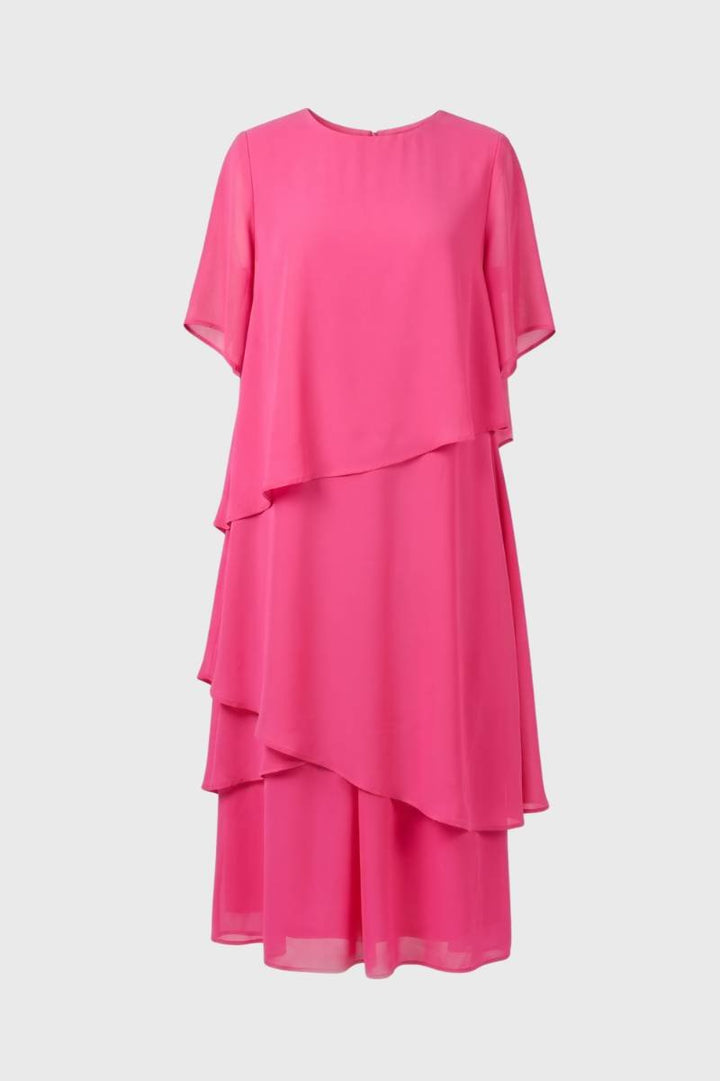 Midi Dress Women - Tiered Ruffle with Short Sleeves | Elegant — Hot Pink