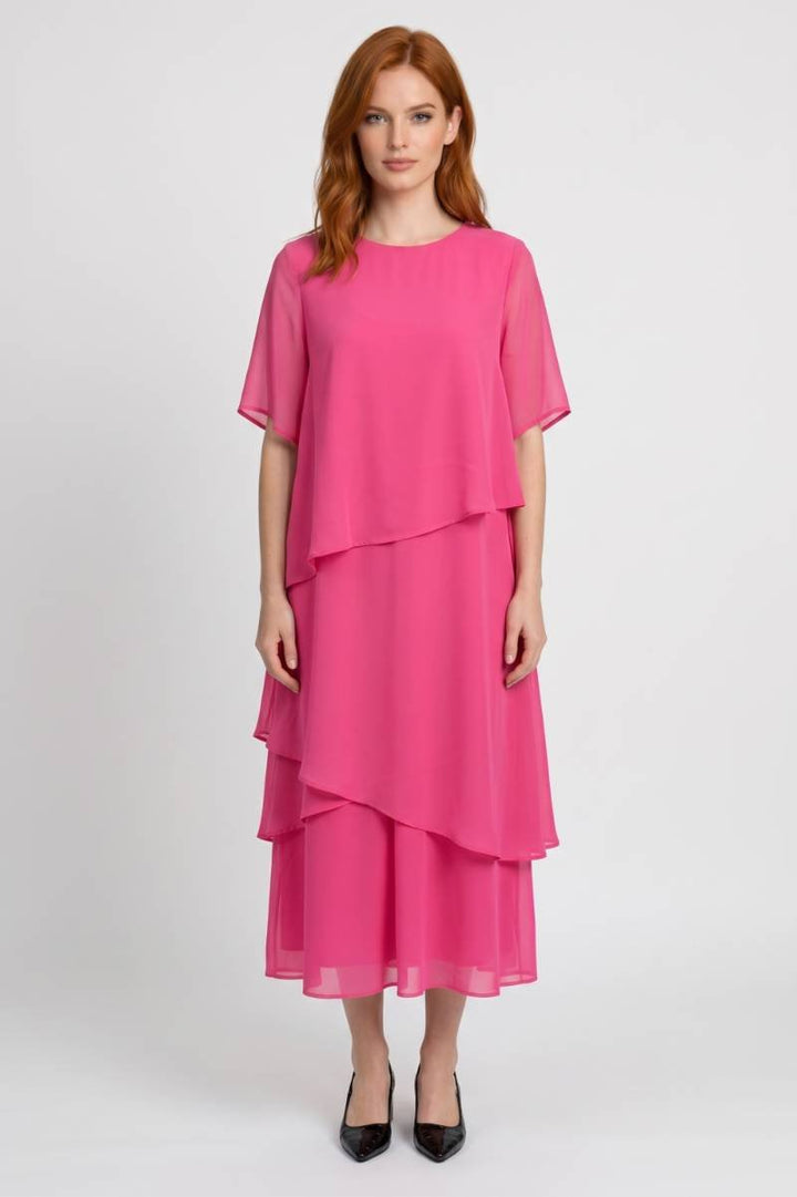 Midi Dress Women - Tiered Ruffle with Short Sleeves | Elegant — Hot Pink