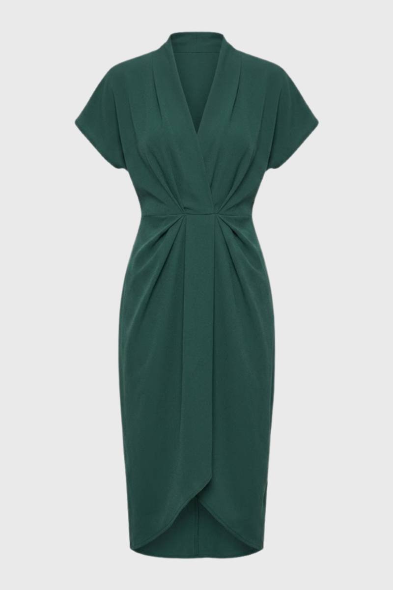 Midi Dress Women - V-Neck Twist Front | Elegant — Green