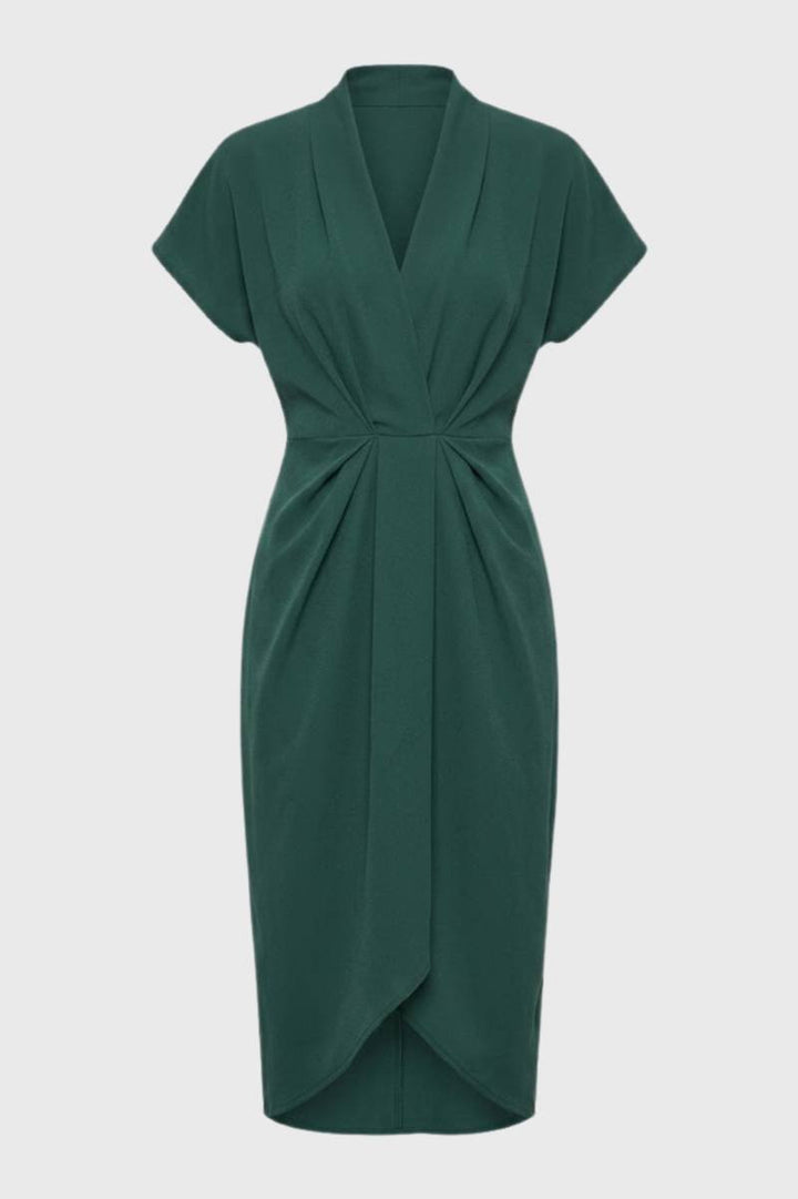 Midi Dress Women - V-Neck Twist Front | Elegant — Green