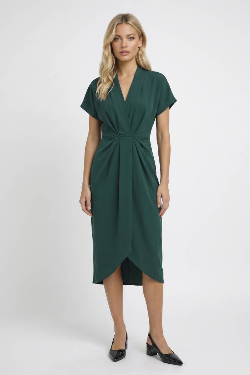 Midi Dress Women - V-Neck Twist Front | Elegant — Green