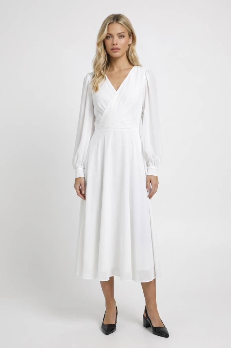 Midi Dress Women - Wrap Style Long Sleeve with V-Neck | Elegant