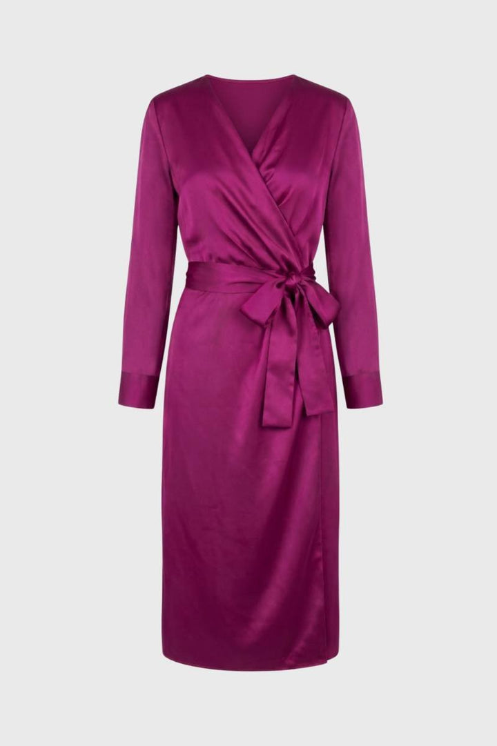Midi Dress Women - Wrap Style V-Neck with Tie Belt | Elegant — Purple