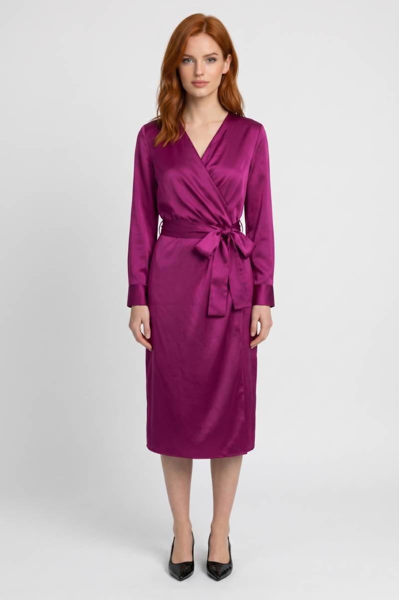 Midi Dress Women - Wrap Style V-Neck with Tie Belt | Elegant — Purple