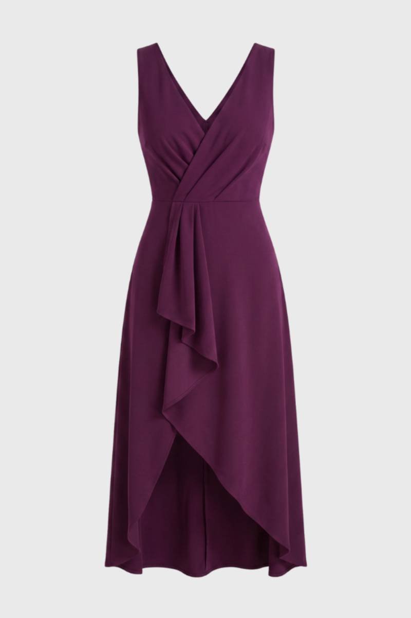 Midi Dress Women - Wrap Style with Asymmetric Hem | Elegant — Purple