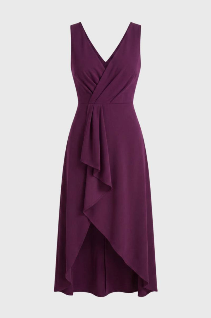 Midi Dress Women - Wrap Style with Asymmetric Hem | Elegant — Purple