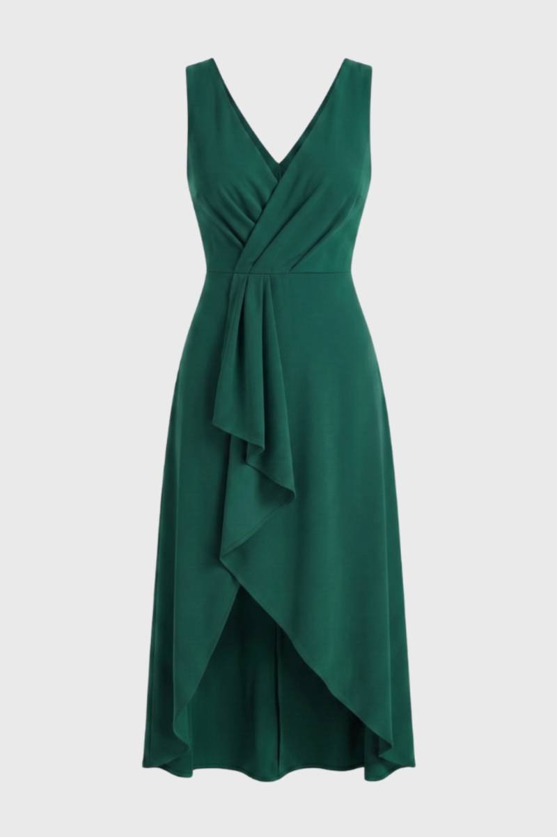 Midi Dress Women - Wrap Style with Asymmetric Hem | Elegant — Green