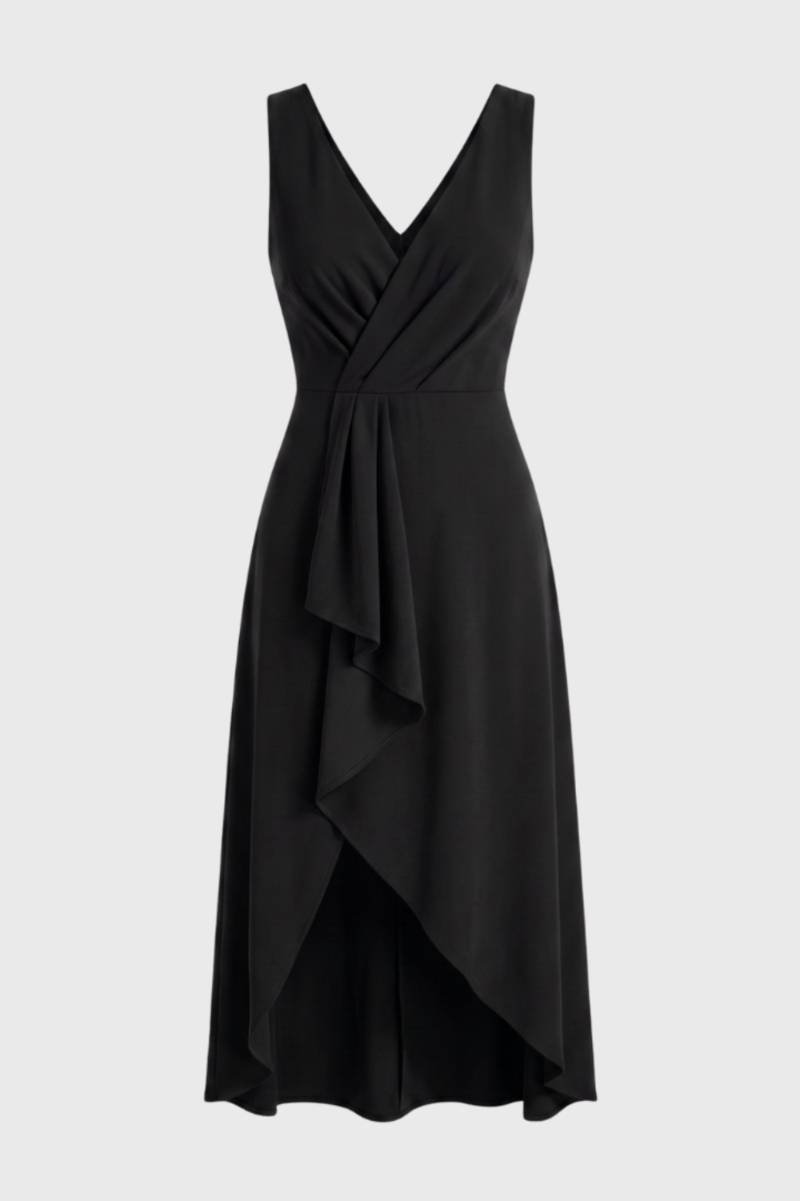 Midi Dress Women - Wrap Style with Asymmetric Hem | Elegant — Black