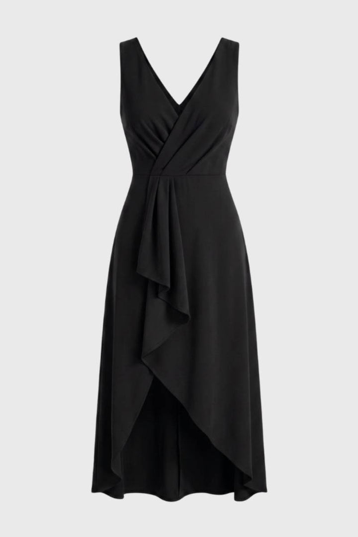 Midi Dress Women - Wrap Style with Asymmetric Hem | Elegant — Black
