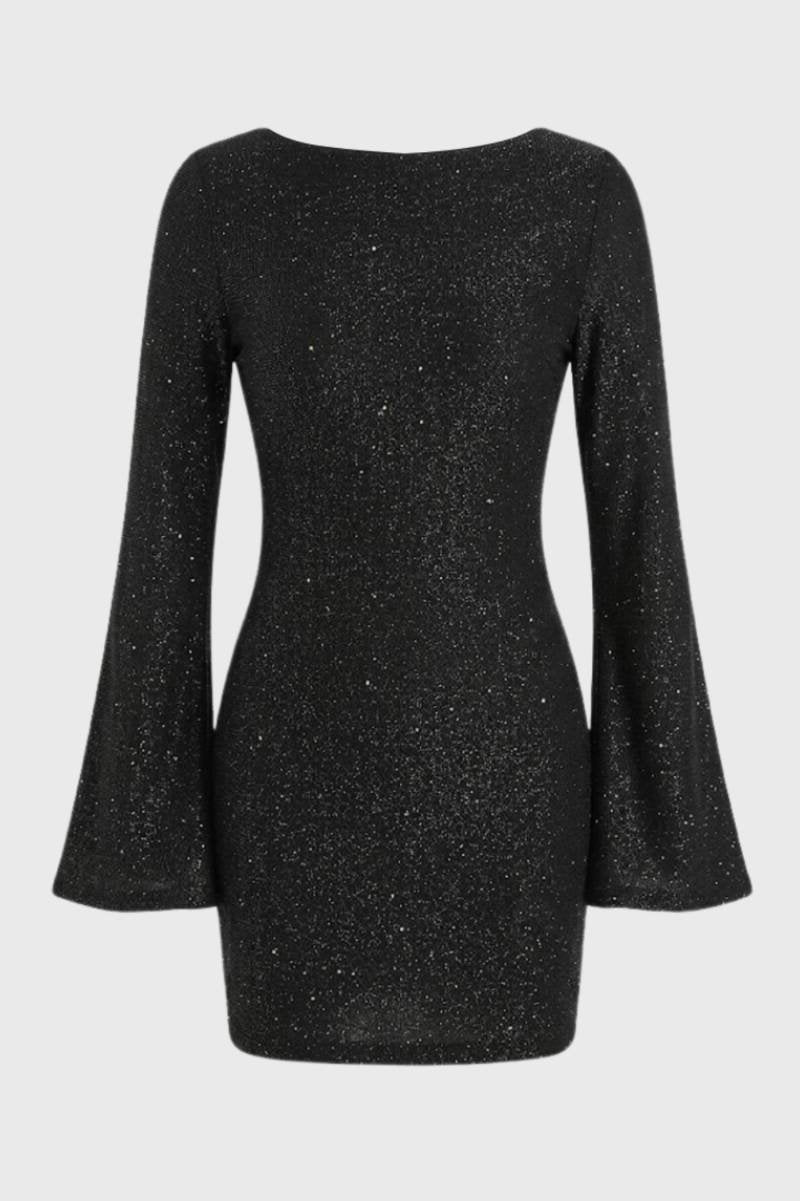 Mini Dress Women - Bell Sleeve Sparkle | Evening Party - Black
