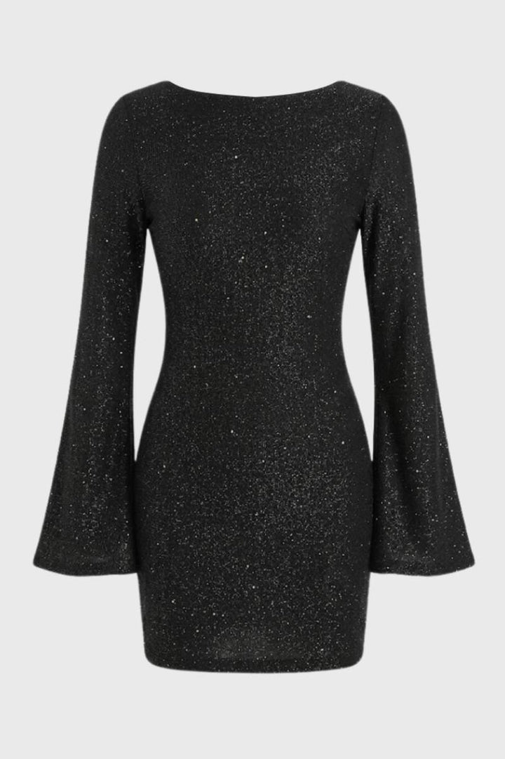 Mini Dress Women - Bell Sleeve Sparkle | Evening Party - Black