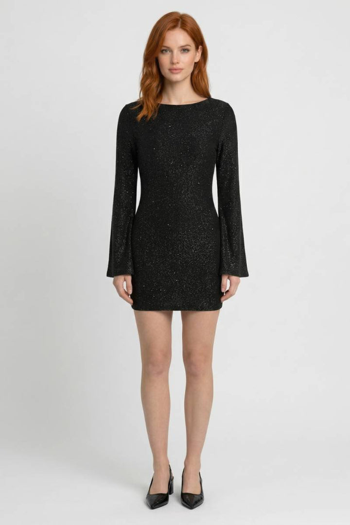 Mini Dress Women - Bell Sleeve Sparkle | Evening Party - Black