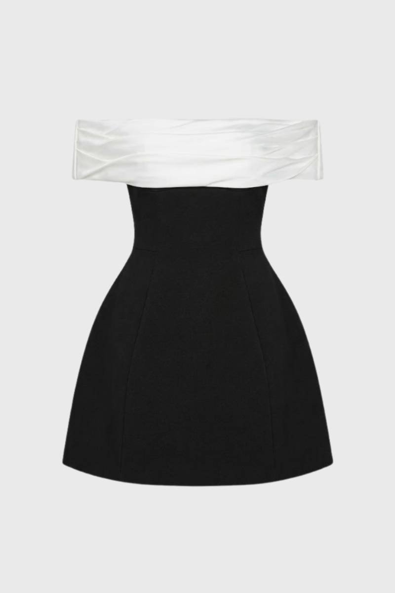 Mini Dress Women - Off Shoulder Two Tone Bardot | Elegant - Black